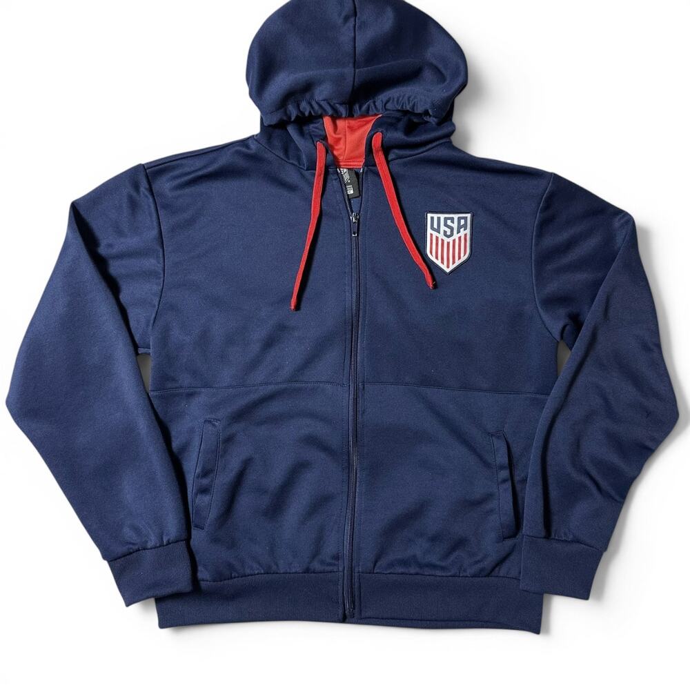 USMNT US Soccer Full Zip Training Hoodie Jacket Mens Size S Blue Icon Sports